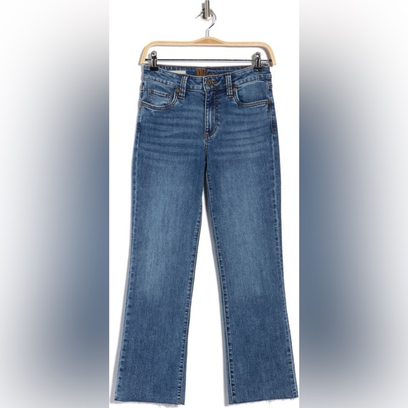 KUT from Kloth Nikki Raw Hem Mid Rise Kick Flare Jeans 4 stretch designer blue - Picture 3 of 12